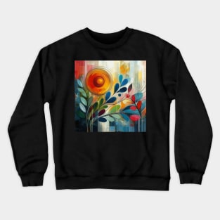 Abstract Orange Blue Red Flower and Leaves Crewneck Sweatshirt